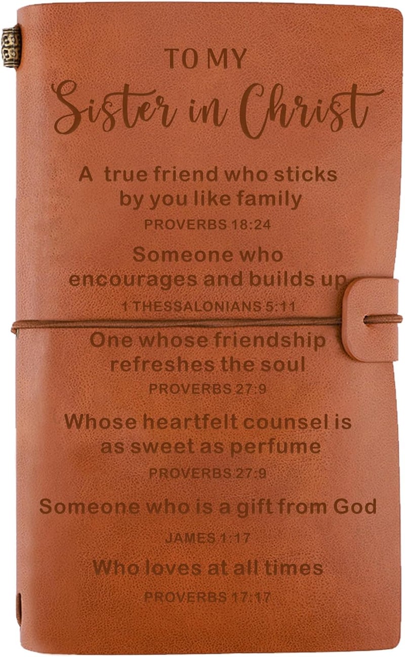 JOYKWE Christian Sister Gift from Sister Leather Journal Gift, Sister in Christ Gifts for Sister, Bible Verse Religious Sisters Gift, Sister Friends Friendship Faith Gifts, Secret Sister Gifts - Image 1